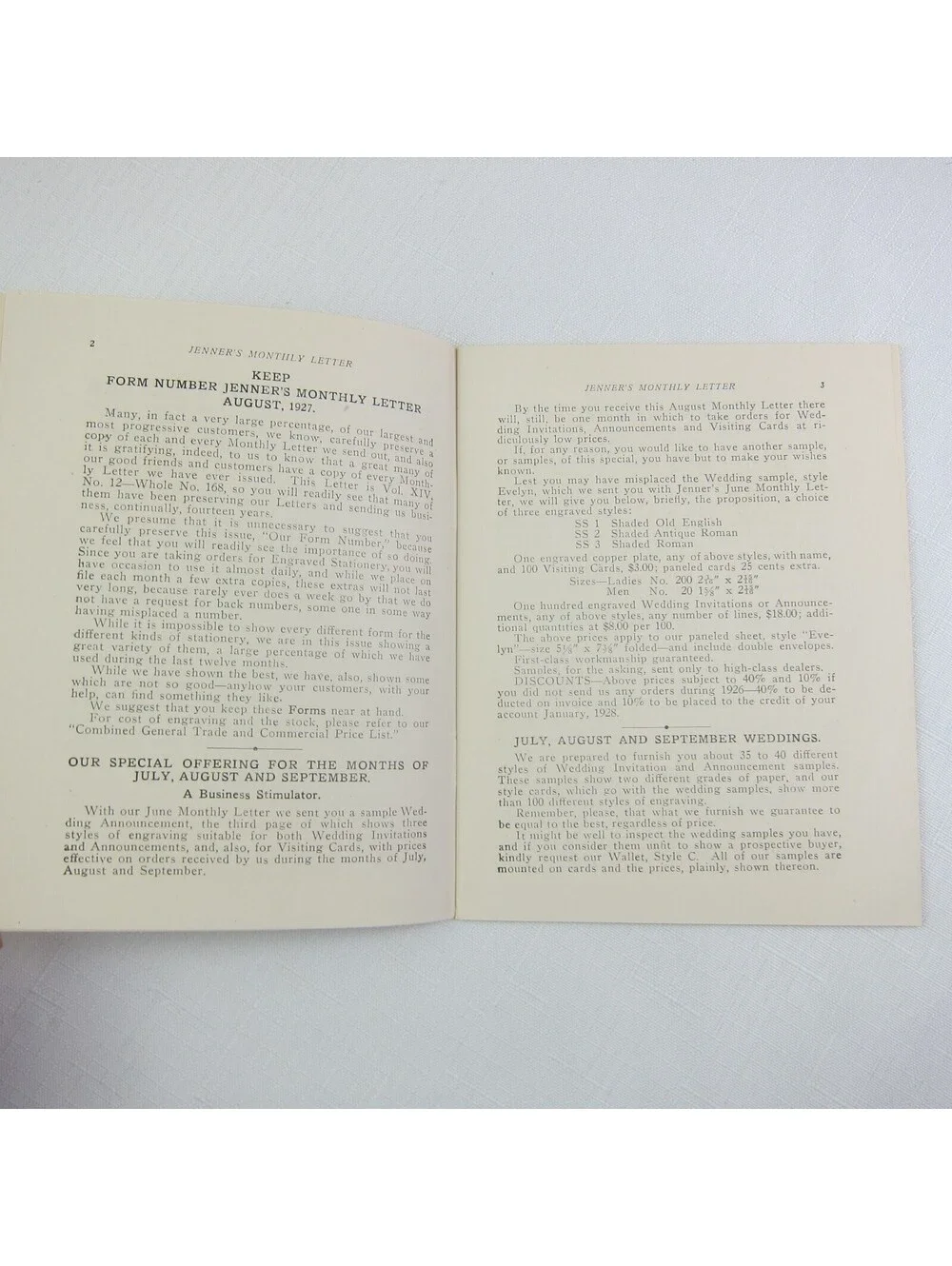 Jenner Co Steel & Copper Engraved Stationery Louisville KY Monthly Letter 1927